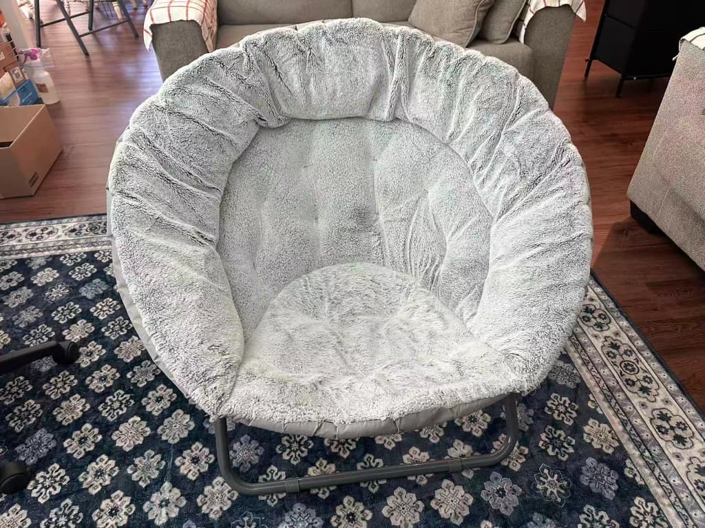 Silver Grey Plush Faux Fur Saucer Chair