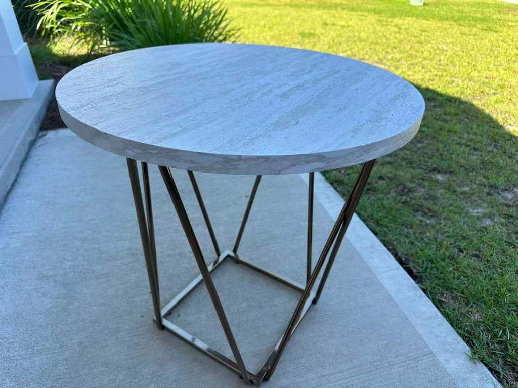 Modern Round Side Table with Geometric Base
